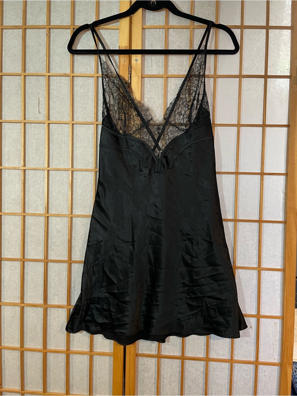 Victoria's Secret Black Satin Slip with Lace V-Neck